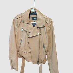 DKNY Beige Leather Moto Jacket